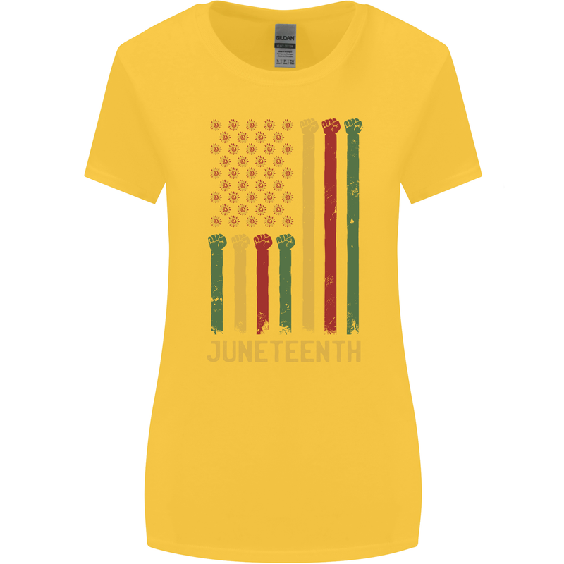 Juneteenth Emancipation Day USA Flag Womens Wider Cut T-Shirt Yellow