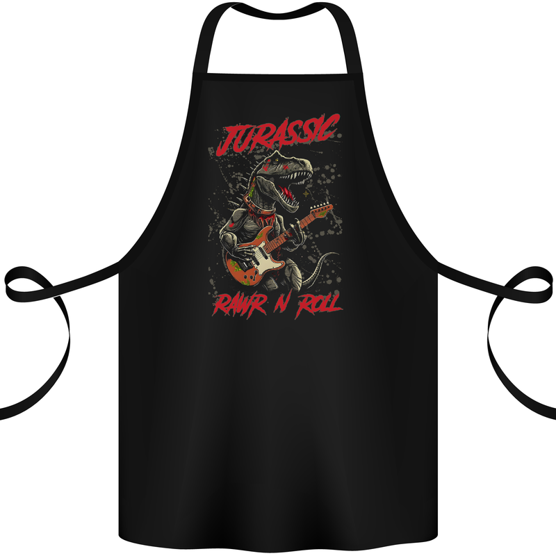 Jurassic Rawr n Roll T-Rex Dinosaur Guitar Rock Cotton Apron 100% Organic Black