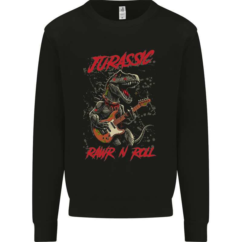 Jurassic Rawr n Roll T-Rex Dinosaur Guitar Rock Kids Sweatshirt Jumper Black