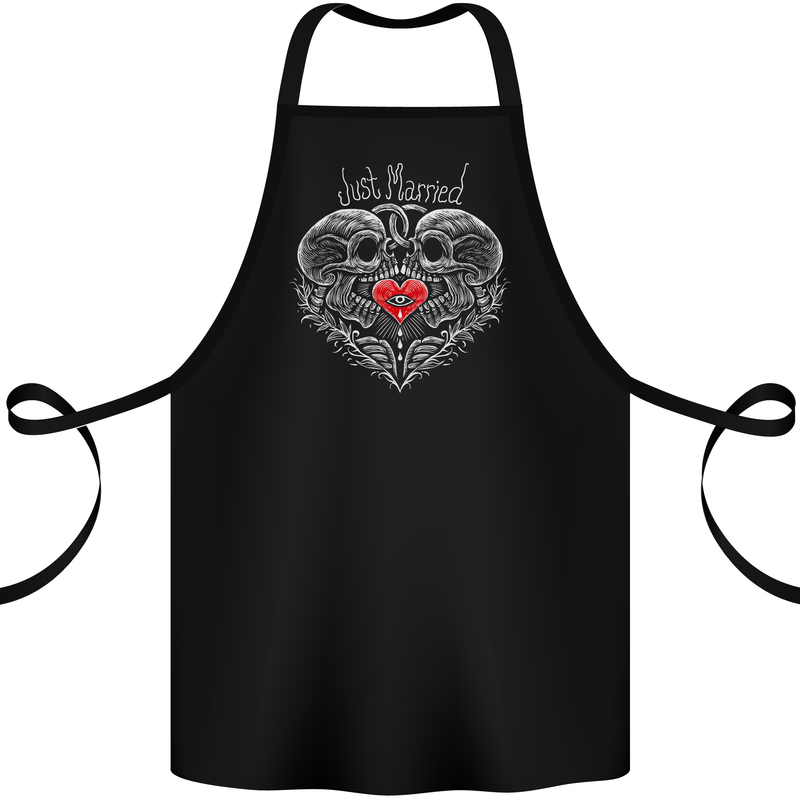 Just Married Skulls Gothic Marriage Goth Cotton Apron 100% Organic Black