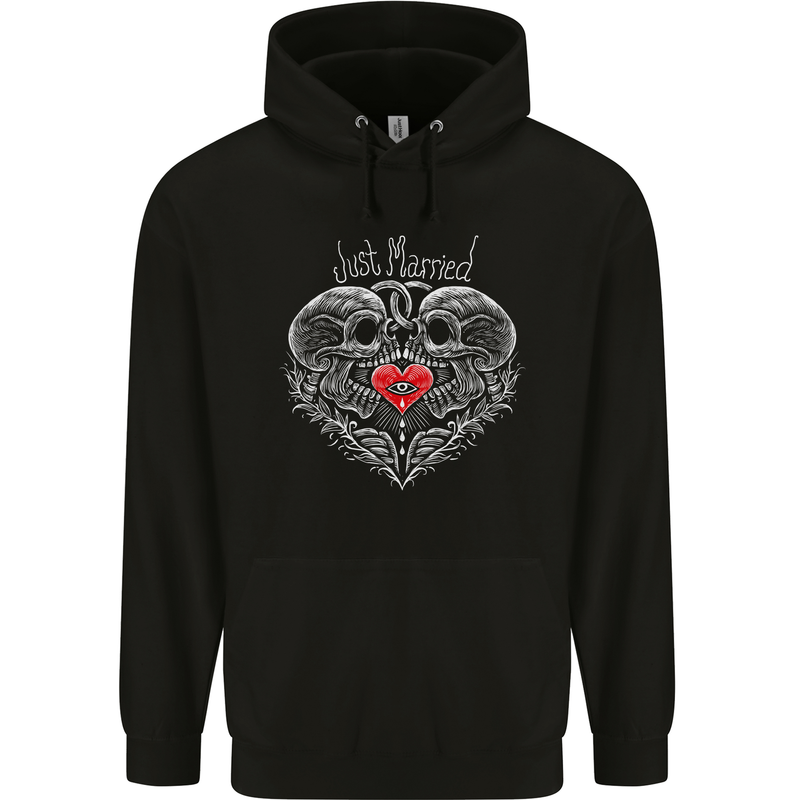 Just Married Skulls Gothic Marriage Goth Mens 80% Cotton Hoodie Black