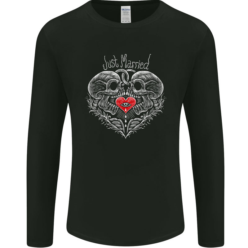 Just Married Skulls Gothic Marriage Goth Mens Long Sleeve T-Shirt Black
