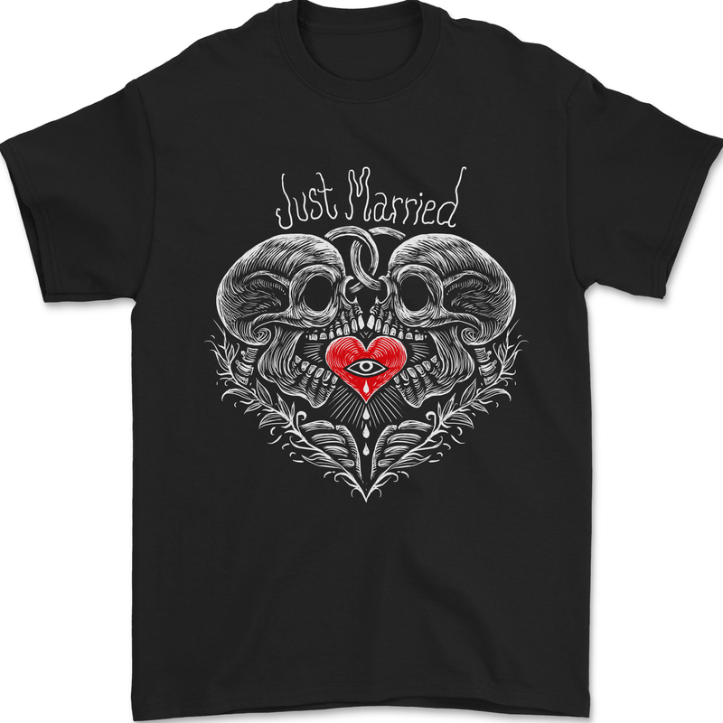 Just Married Skulls Gothic Marriage Goth Mens T-Shirt 100% Cotton Black