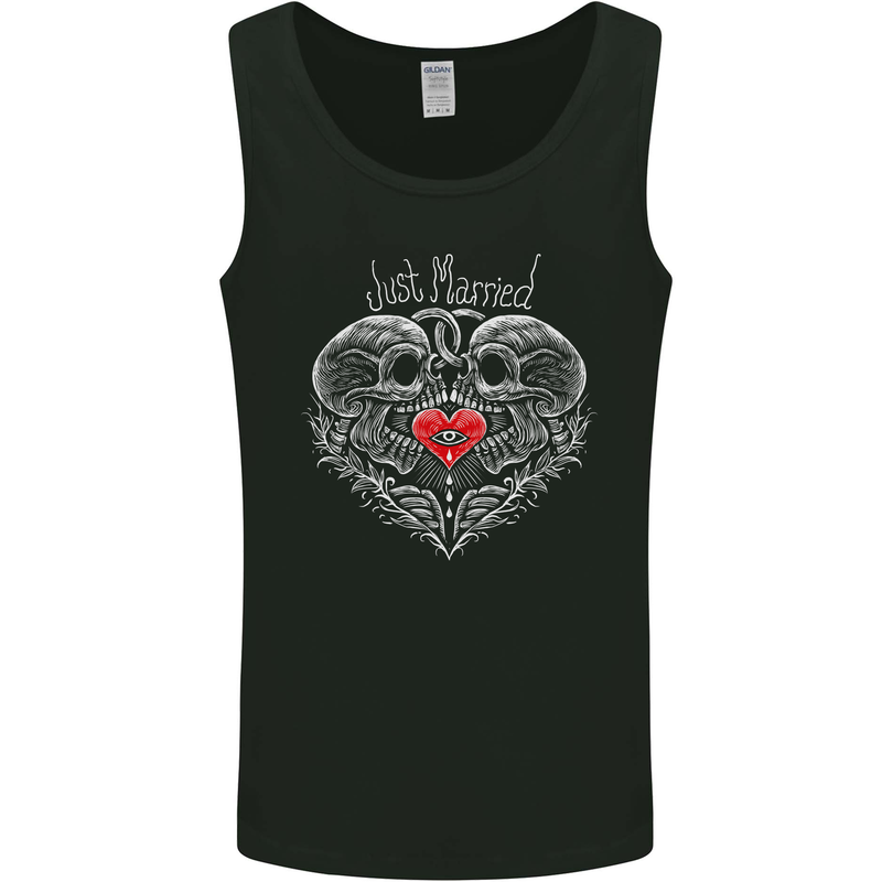Just Married Skulls Gothic Marriage Goth Mens Vest Tank Top Black