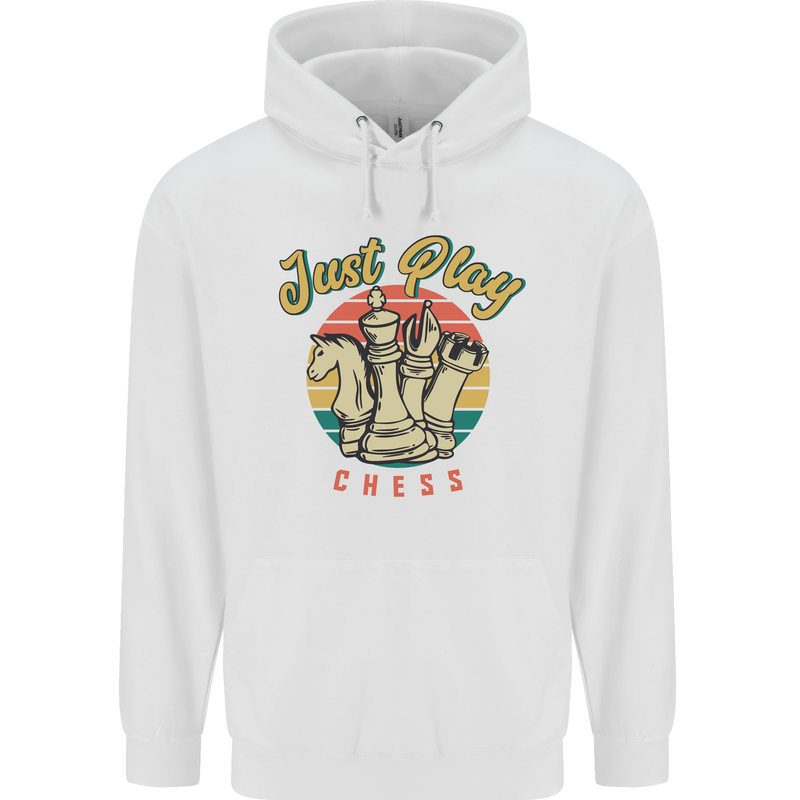 Just Play Chess Mens 80% Cotton Hoodie White