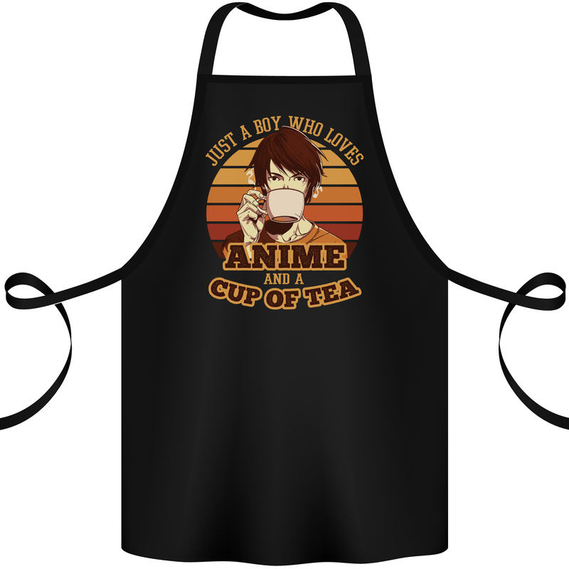 Just a Boy Who Loves Anime & a Cup of Tea Cotton Apron 100% Organic Black