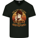 Just a Boy Who Loves Anime & a Cup of Tea Mens V-Neck Cotton T-Shirt Black