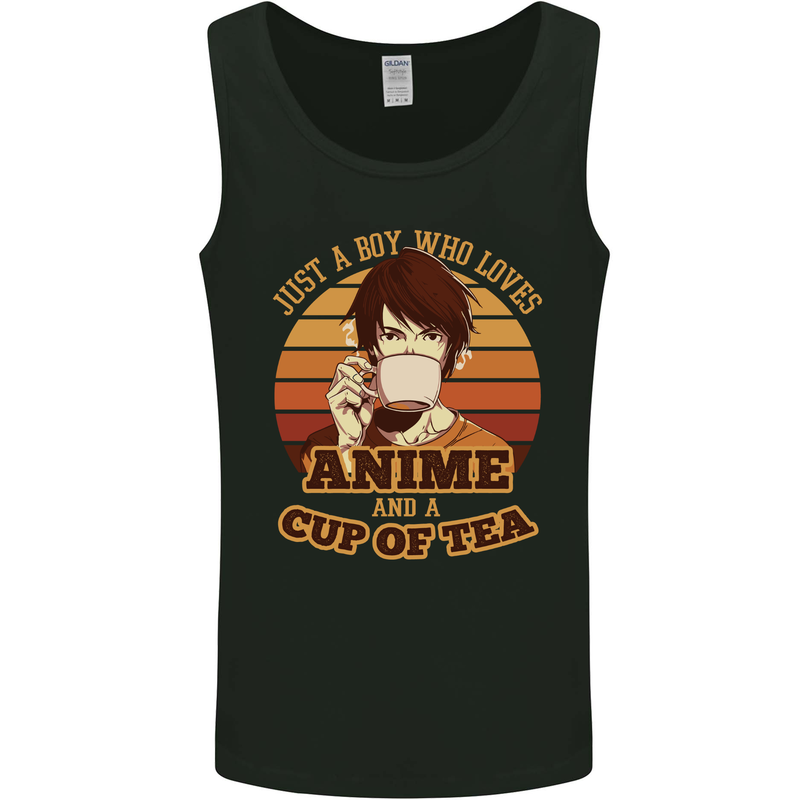Just a Boy Who Loves Anime & a Cup of Tea Mens Vest Tank Top Black