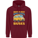 Just a Boy Who Loves Buses Bus Childrens Kids Hoodie Maroon