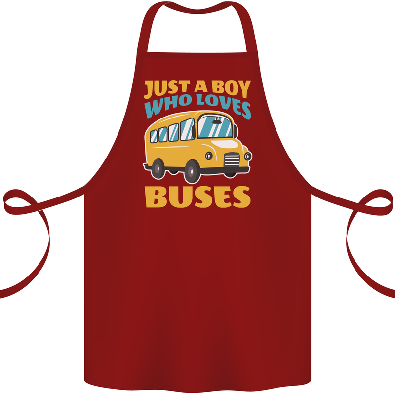 Just a Boy Who Loves Buses Bus Cotton Apron 100% Organic Maroon