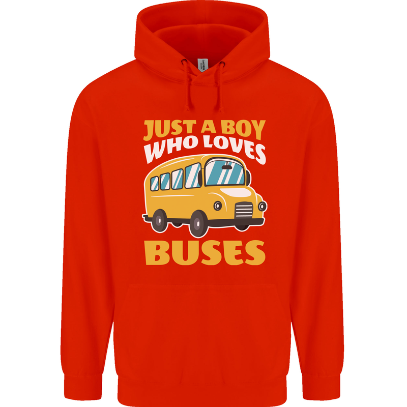 Just a Boy Who Loves Buses Bus Driver Childrens Kids Hoodie Bright Red
