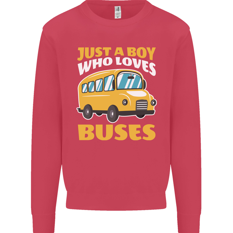 Just a Boy Who Loves Buses Bus Driver Kids Sweatshirt Jumper Heliconia