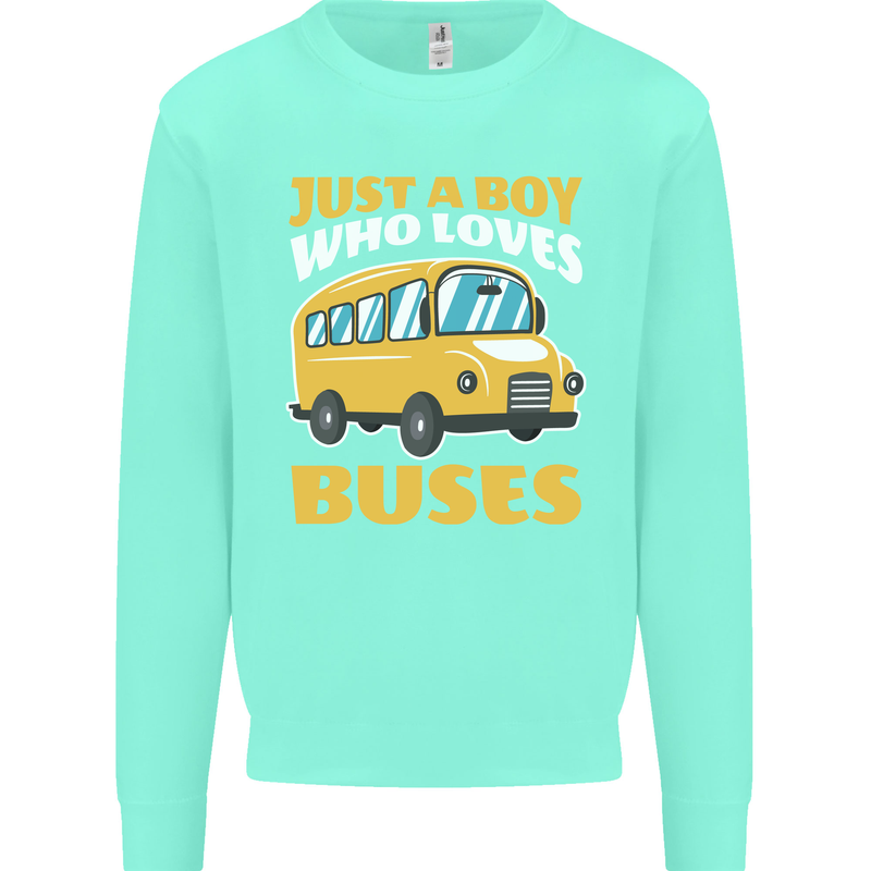 Just a Boy Who Loves Buses Bus Driver Kids Sweatshirt Jumper Peppermint
