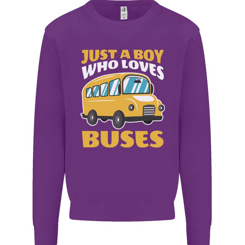 Just a Boy Who Loves Buses Bus Driver Kids Sweatshirt Jumper Purple