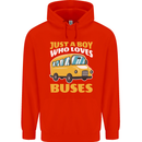 Just a Boy Who Loves Buses Bus Driver Mens 80% Cotton Hoodie Bright Red