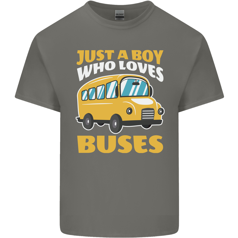 Just a Boy Who Loves Buses Bus Driver Mens Cotton T-Shirt Tee Top Charcoal