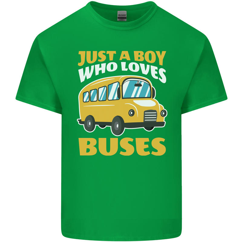 Just a Boy Who Loves Buses Bus Driver Mens Cotton T-Shirt Tee Top Irish Green