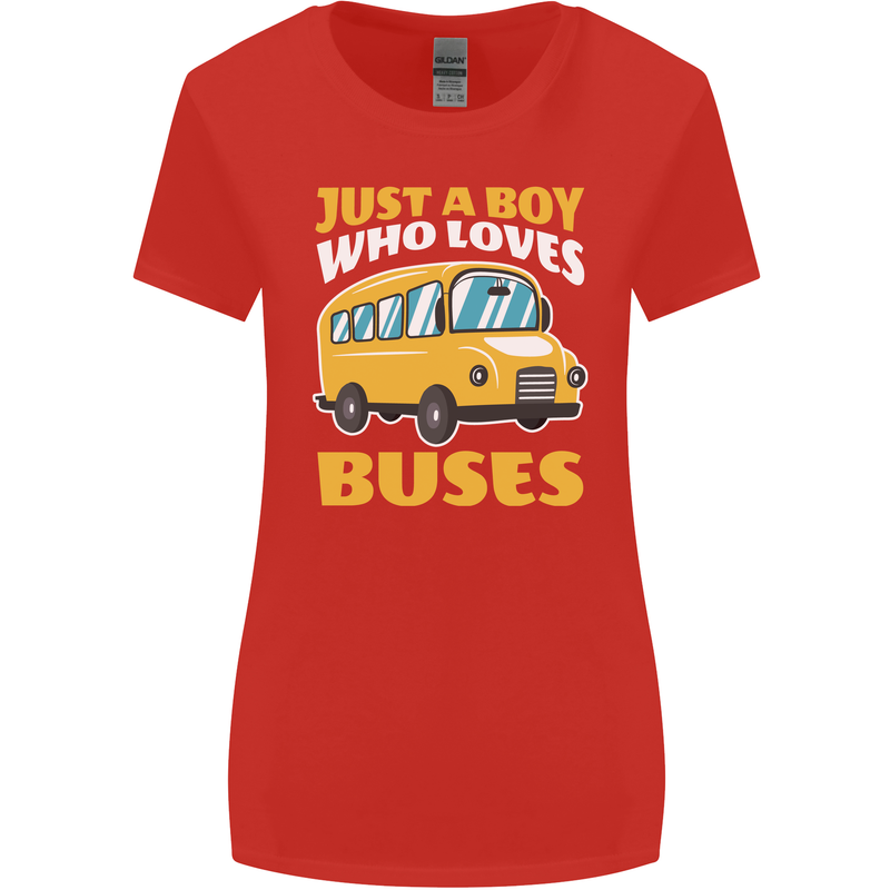 Just a Boy Who Loves Buses Bus Driver Womens Wider Cut T-Shirt Red