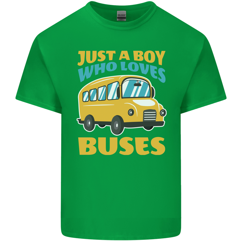 Just a Boy Who Loves Buses Bus Mens Cotton T-Shirt Tee Top Irish Green