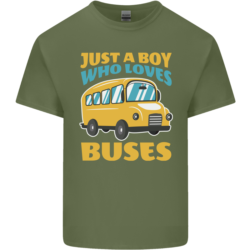 Just a Boy Who Loves Buses Bus Mens Cotton T-Shirt Tee Top Military Green