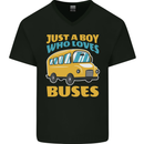 Just a Boy Who Loves Buses Bus Mens V-Neck Cotton T-Shirt Black