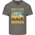Just a Boy Who Loves Buses Bus Mens V-Neck Cotton T-Shirt Charcoal