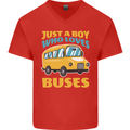Just a Boy Who Loves Buses Bus Mens V-Neck Cotton T-Shirt Red