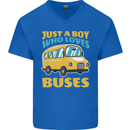 Just a Boy Who Loves Buses Bus Mens V-Neck Cotton T-Shirt Royal Blue
