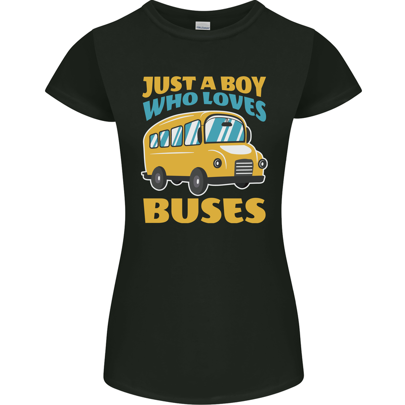 Just a Boy Who Loves Buses Bus Womens Petite Cut T-Shirt Black