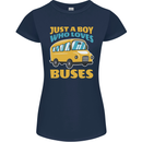 Just a Boy Who Loves Buses Bus Womens Petite Cut T-Shirt Navy Blue