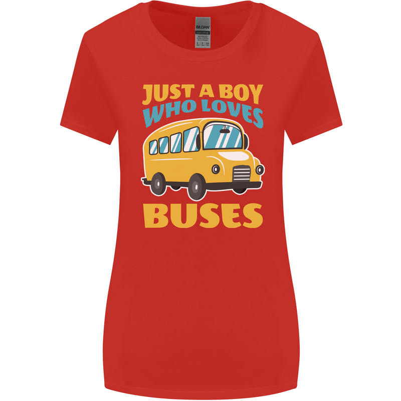 Just a Boy Who Loves Buses Bus Womens Wider Cut T-Shirt Red