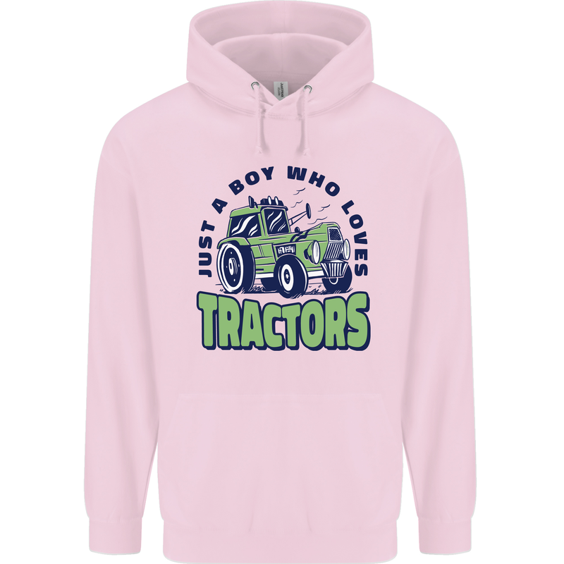 Just a Boy Who Loves Tractors Farmer Childrens Kids Hoodie Light Pink