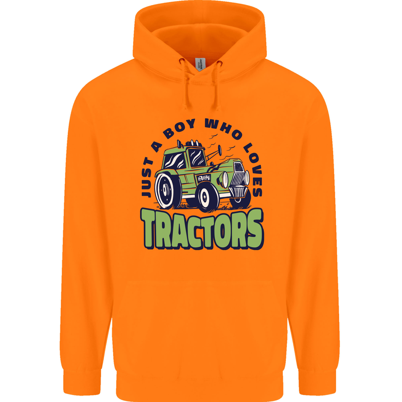 Just a Boy Who Loves Tractors Farmer Childrens Kids Hoodie Orange