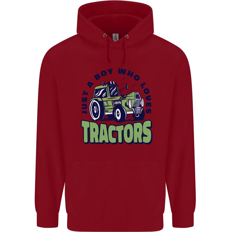 Just a Boy Who Loves Tractors Farmer Childrens Kids Hoodie Red