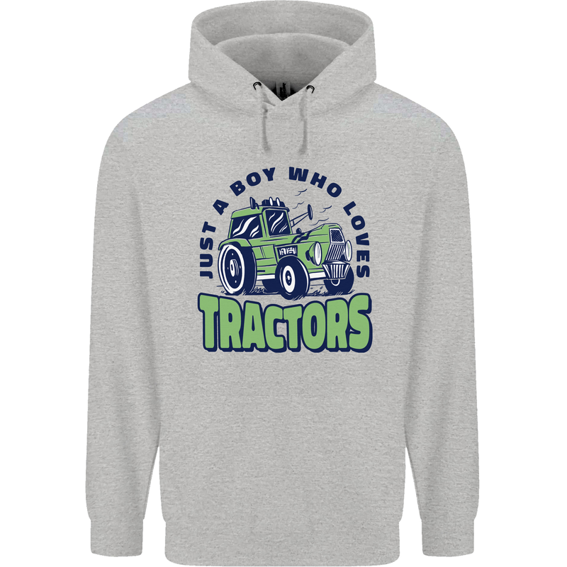 Just a Boy Who Loves Tractors Farmer Childrens Kids Hoodie Sports Grey
