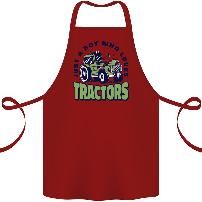 Just a Boy Who Loves Tractors Farmer Cotton Apron 100% Organic Maroon