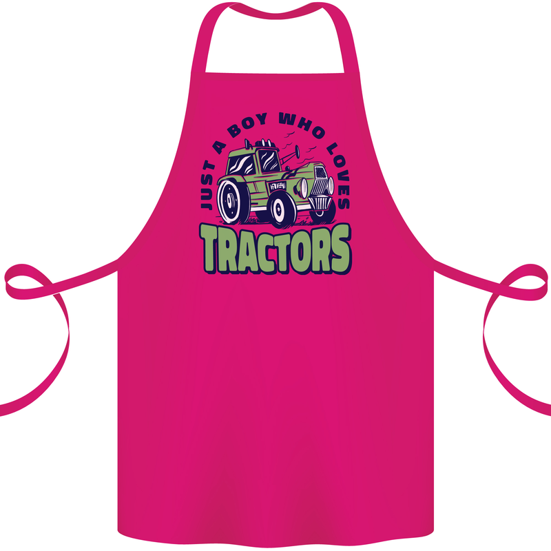 Just a Boy Who Loves Tractors Farmer Cotton Apron 100% Organic Pink