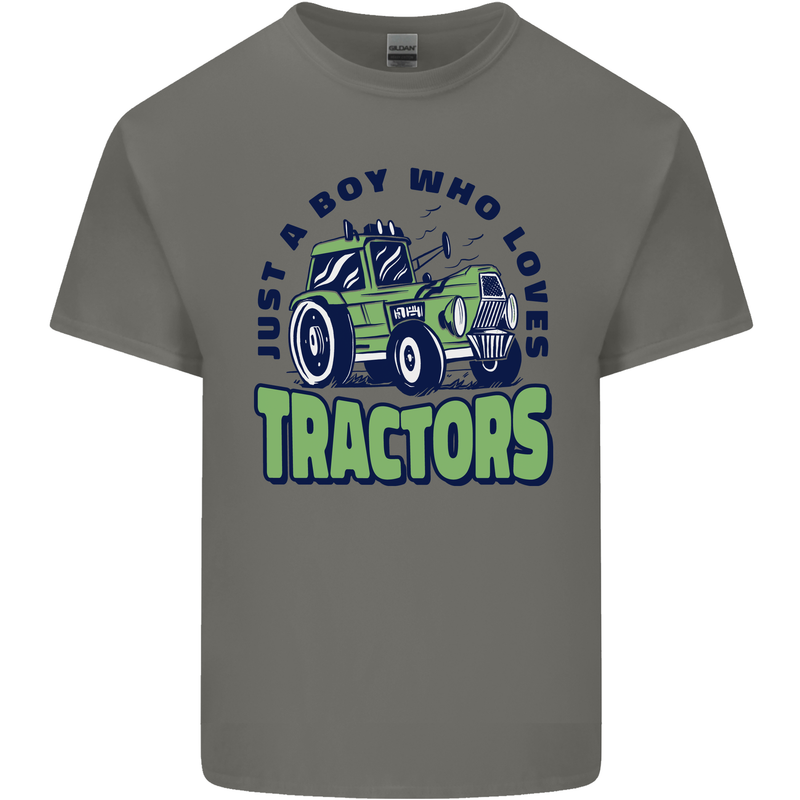 Just a Boy Who Loves Tractors Farmer Kids T-Shirt Childrens Charcoal