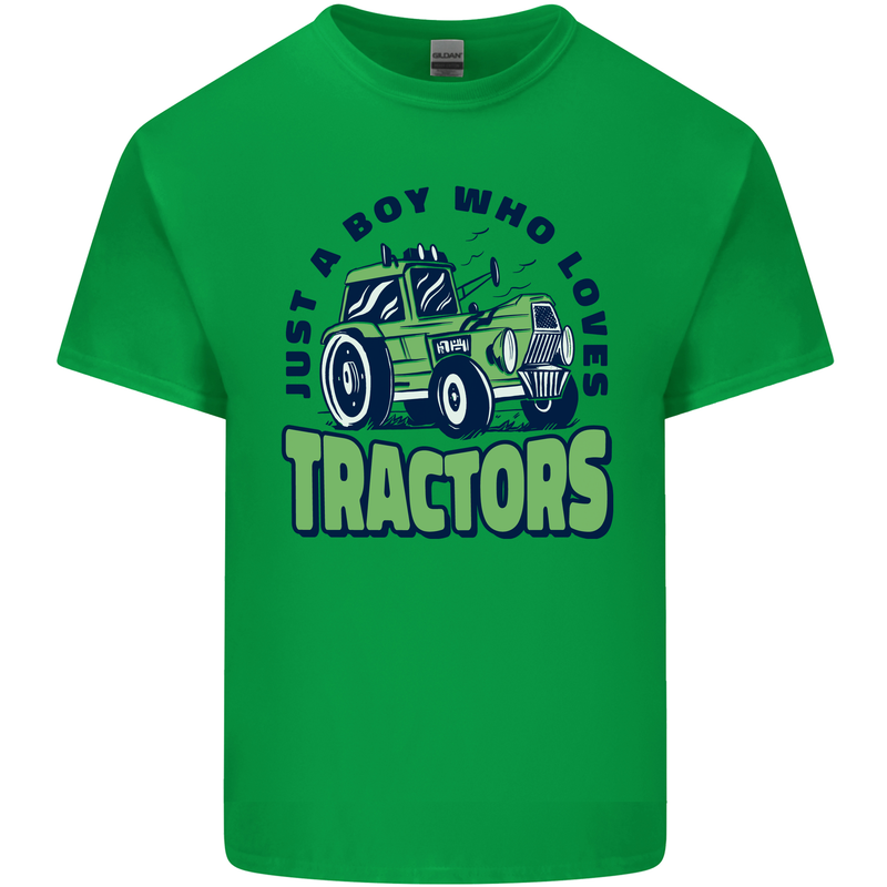 Just a Boy Who Loves Tractors Farmer Kids T-Shirt Childrens Irish Green