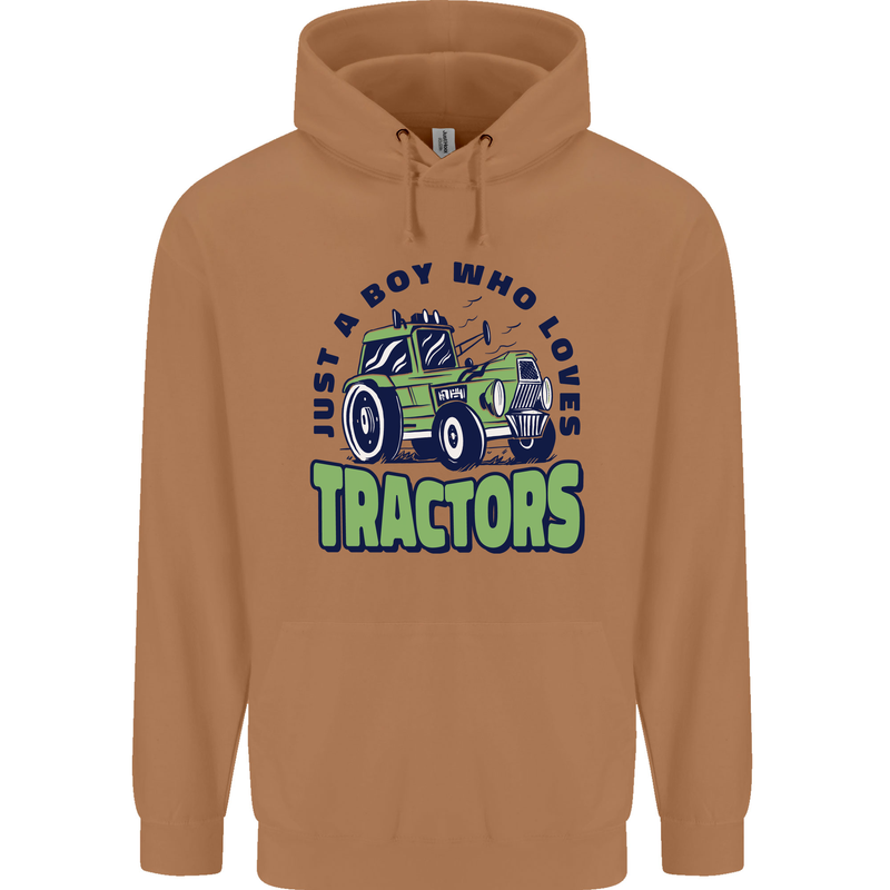 Just a Boy Who Loves Tractors Farmer Mens 80% Cotton Hoodie Caramel Latte