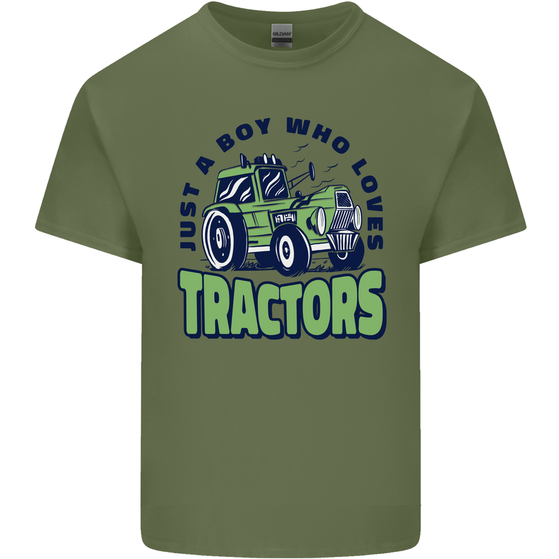 Just a Boy Who Loves Tractors Farmer Mens Cotton T-Shirt Tee Top Military Green