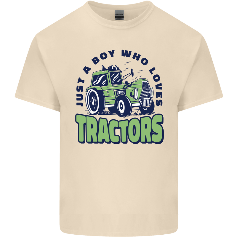Just a Boy Who Loves Tractors Farmer Mens Cotton T-Shirt Tee Top Natural
