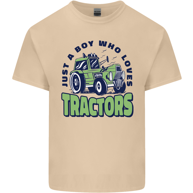 Just a Boy Who Loves Tractors Farmer Mens Cotton T-Shirt Tee Top Sand