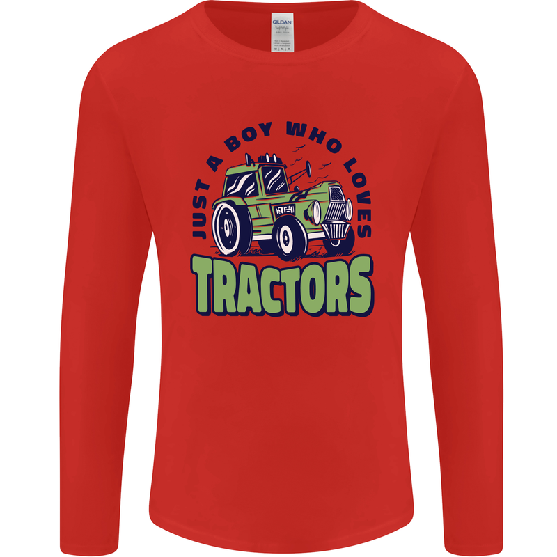 Just a Boy Who Loves Tractors Farmer Mens Long Sleeve T-Shirt Red