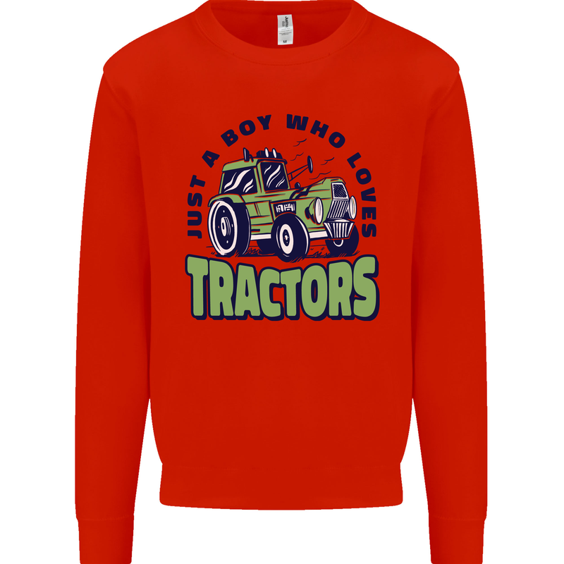 Just a Boy Who Loves Tractors Farmer Mens Sweatshirt Jumper Bright Red