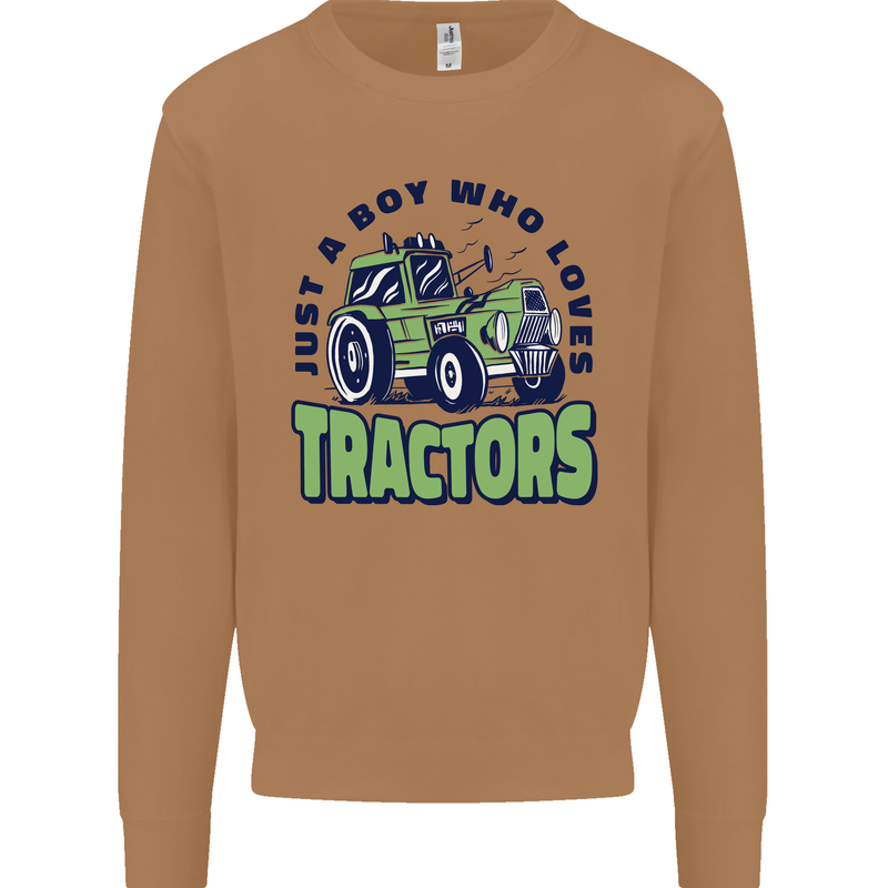 Just a Boy Who Loves Tractors Farmer Mens Sweatshirt Jumper Caramel Latte