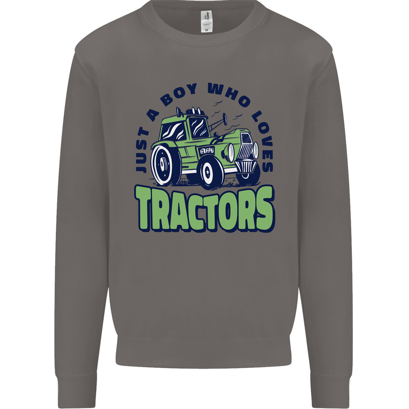 Just a Boy Who Loves Tractors Farmer Mens Sweatshirt Jumper Charcoal