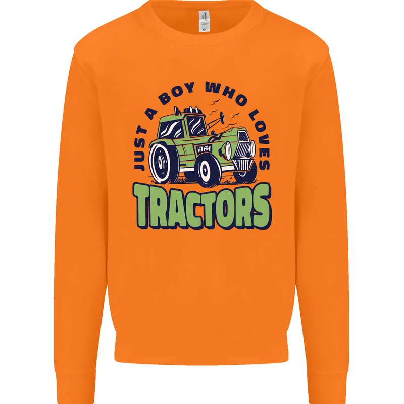 Just a Boy Who Loves Tractors Farmer Mens Sweatshirt Jumper Orange