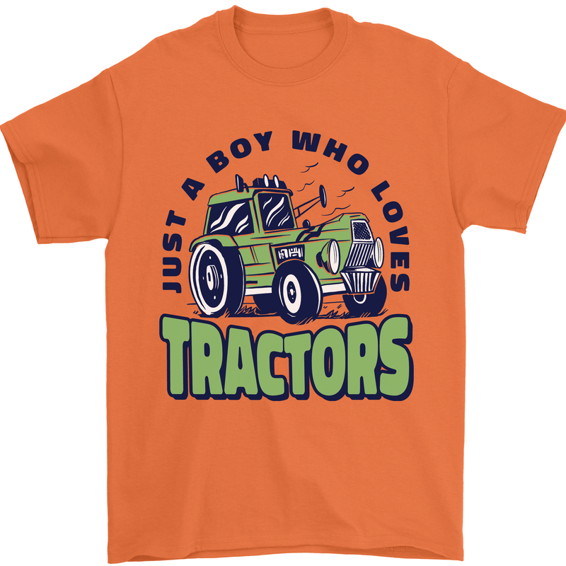 Just a Boy Who Loves Tractors Farmer Mens T-Shirt 100% Cotton Orange