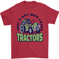 Just a Boy Who Loves Tractors Farmer Mens T-Shirt 100% Cotton Red